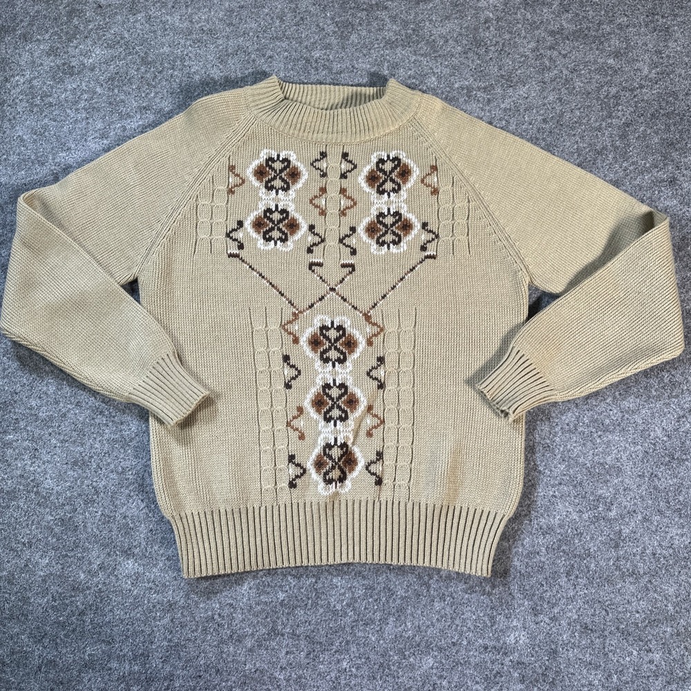 Vintage McGregor Sweater Mens Medium Brown Striped Wool Blend Crewneck Pullover
